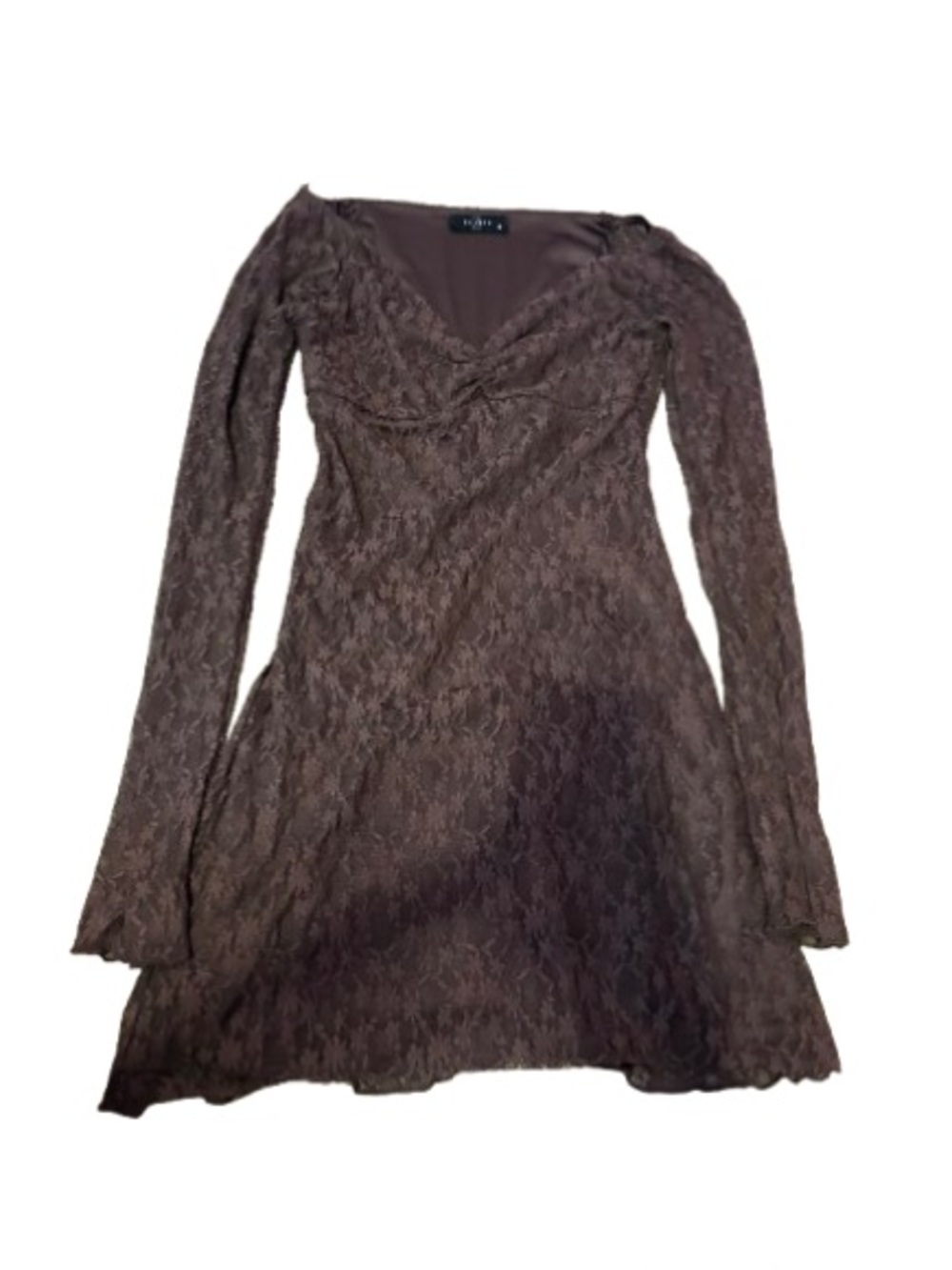 2 Saints Brown Floral Lace Long Sleeve Mini Dress Sweetheart Neck Size Medium